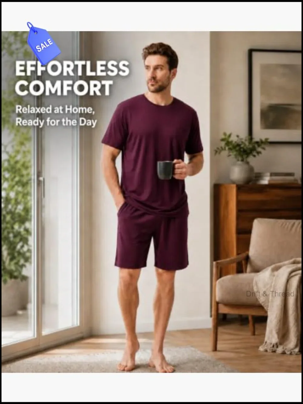 Men's Short Sleeve Pajama Set - Bamboo Rayon Cooling Loungewear